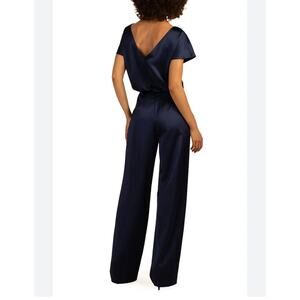 Trina Turk Amuse Short Sleeve Navy Satin Jumpsuit (Sz 6)